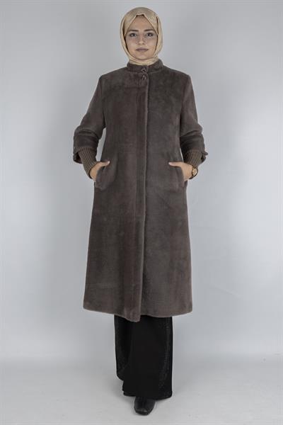 Yaka Düğmeli Angora Kaban Kahve OTW1252