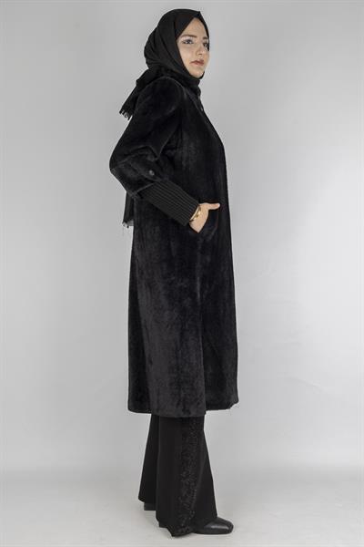Yaka Düğmeli Angora Kaban Siyah OTW1252