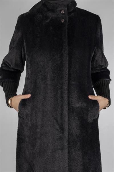 Yaka Düğmeli Angora Kaban Siyah OTW1252