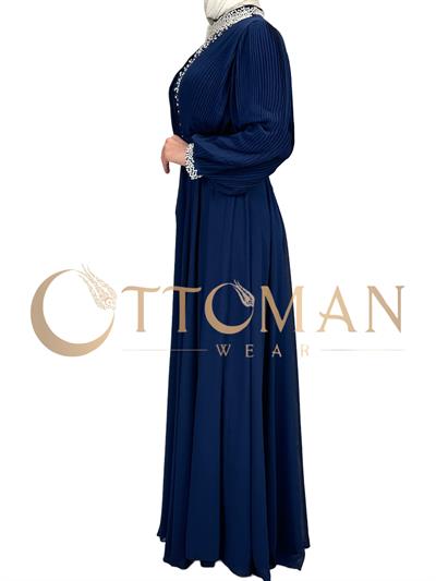 Yakası Taşlı Abiye Elbise Lacivert OTW4620