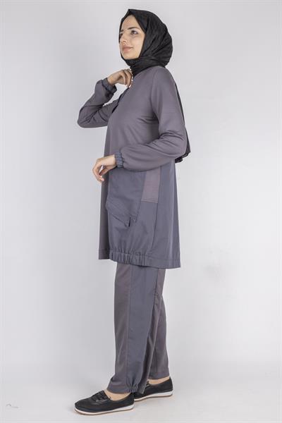 Yama Desenli Tunik Takım Gri OTW007