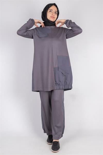 Yama Desenli Tunik Takım Gri OTW007