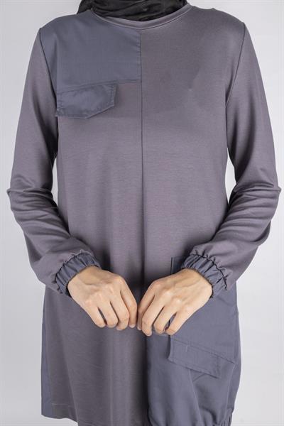 Yama Desenli Tunik Takım Gri OTW007