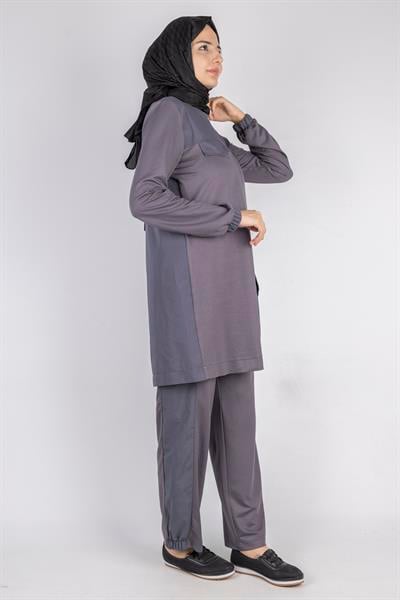 Yama Desenli Tunik Takım Gri OTW007