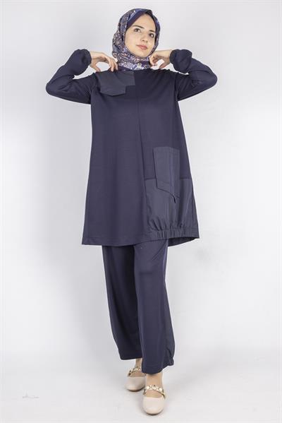 Yama Desenli Tunik Takım Lacivert OTW007