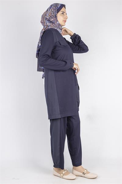Yama Desenli Tunik Takım Lacivert OTW007