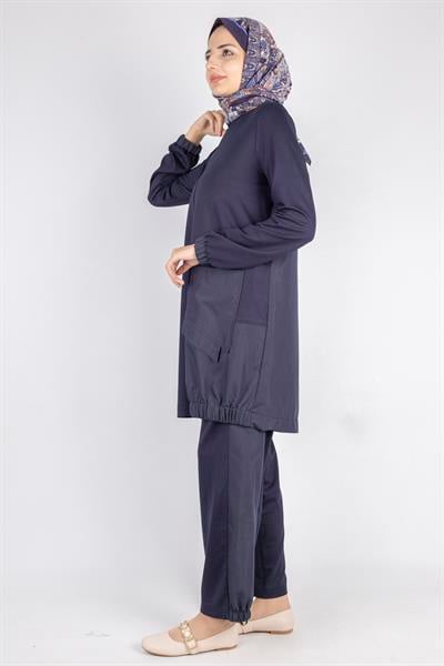 Yama Desenli Tunik Takım Lacivert OTW007