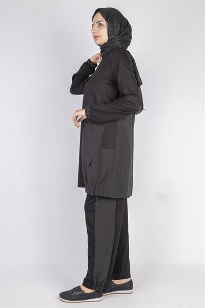 Yama Desenli Tunik Takım Siyah OTW007