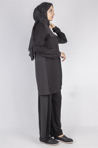 Yama Desenli Tunik Takım Siyah OTW007