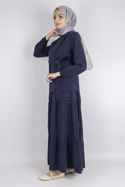 Yan Bağlamalı Üst ve Volanlı Etek İkili Takım Lacivert OTW8538
