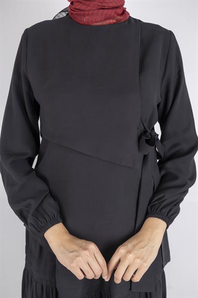 Yan Bağlamalı Üst ve Volanlı Etek İkili Takım Siyah OTW8538