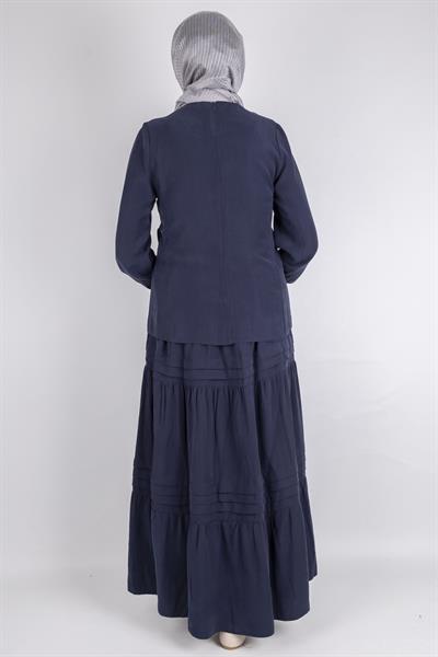 Yan Bağlamalı Üst ve Volanlı Etek İkili Takım Lacivert OTW8538