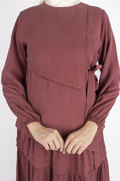 Yan Bağlamalı Üst ve Volanlı Etek İkili Takım Bordo OTW8538