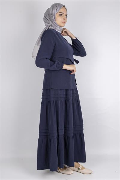 Yan Bağlamalı Üst ve Volanlı Etek İkili Takım Lacivert OTW8538