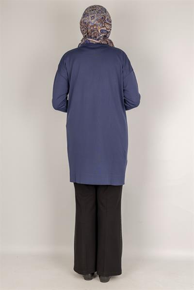 Yan Fermuar Detaylı Merserize Tunik İndigo OTW1034