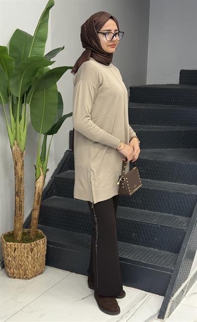 Yan Fermuar Detaylı Merserize Tunik Taş OTW1034