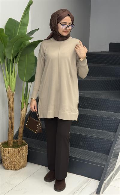 Yan Fermuar Detaylı Merserize Tunik Taş OTW1034