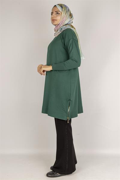Yan Fermuar Detaylı Merserize Tunik Zümrüt OTW1034