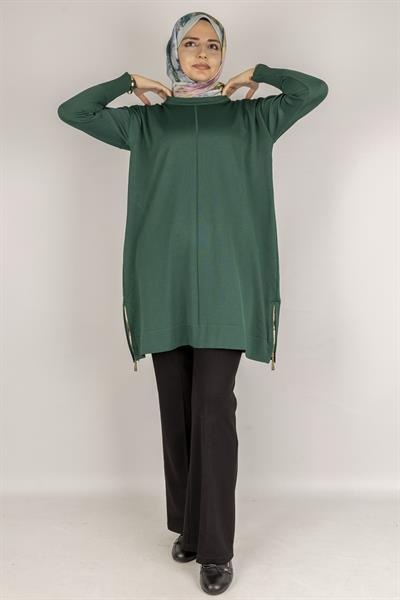 Yan Fermuar Detaylı Merserize Tunik Zümrüt OTW1034