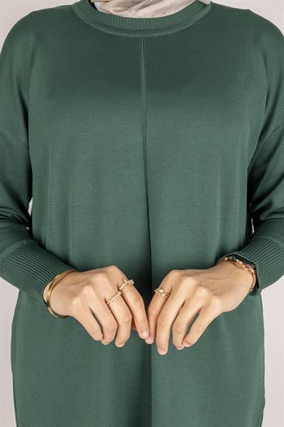 Yan Fermuar Detaylı Merserize Tunik Zümrüt OTW1034