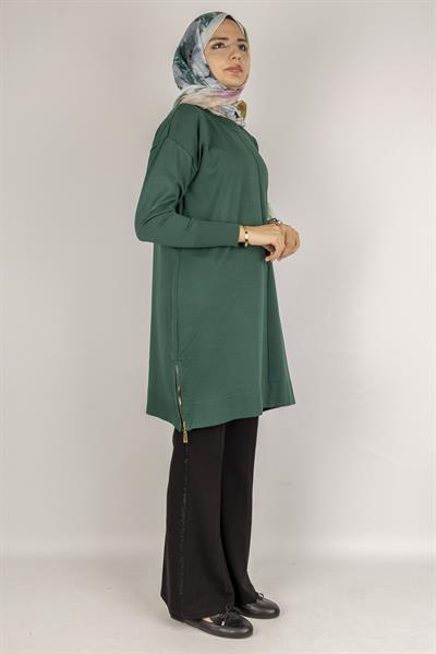 Yan Fermuar Detaylı Merserize Tunik Zümrüt OTW1034