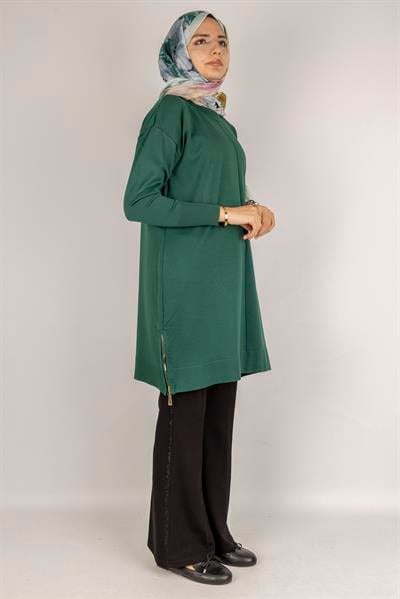 Yan Fermuar Detaylı Merserize Tunik Zümrüt OTW1034