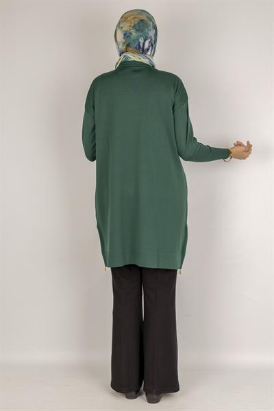 Yan Fermuar Detaylı Merserize Tunik Zümrüt OTW1034