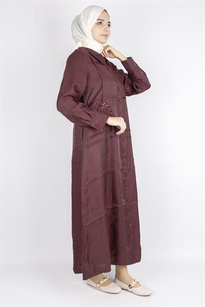 Yaprak Motifli Boncuklu Elbise Kırmızı OTW6001