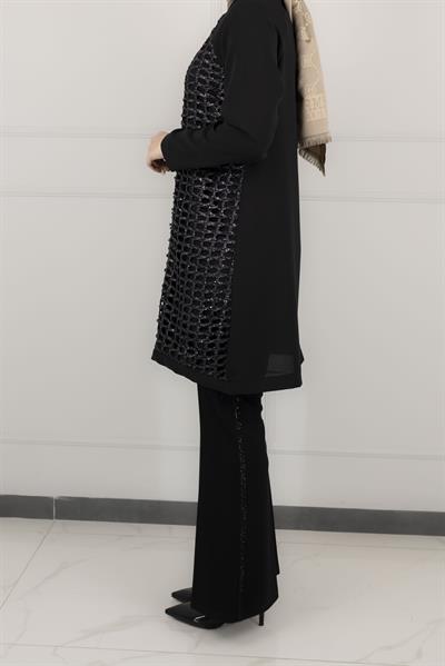 YAZLIK ÖNÜ SİM FİLELİ CEKET Siyah OTW2158