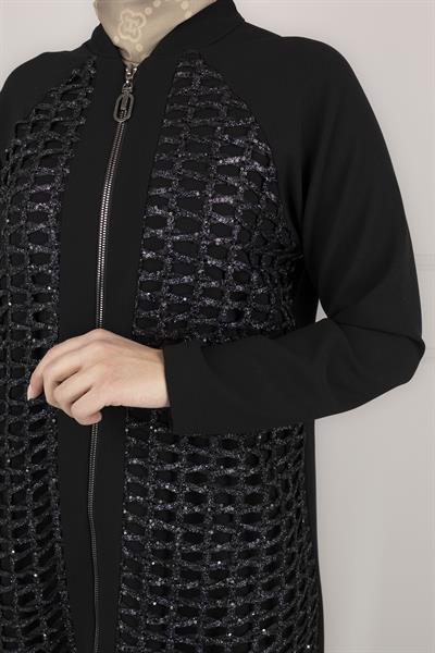 YAZLIK ÖNÜ SİM FİLELİ CEKET Siyah OTW2158