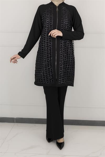 YAZLIK ÖNÜ SİM FİLELİ CEKET Siyah OTW2158