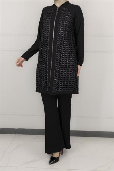 YAZLIK ÖNÜ SİM FİLELİ CEKET Siyah OTW2158