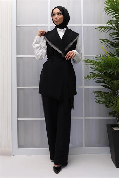 Yelekli Pantolonlu Takım Siyah OTW8498