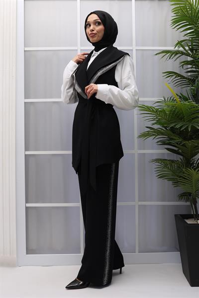 Yelekli Pantolonlu Takım Siyah OTW8498