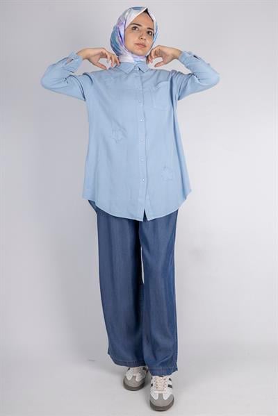 Yıldız Nakışlı Gömlek Mavi OTW7343