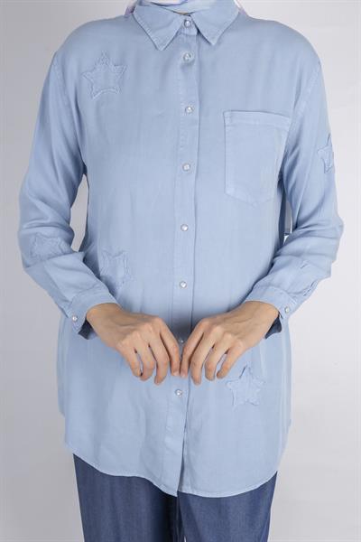 Yıldız Nakışlı Gömlek Mavi OTW7343