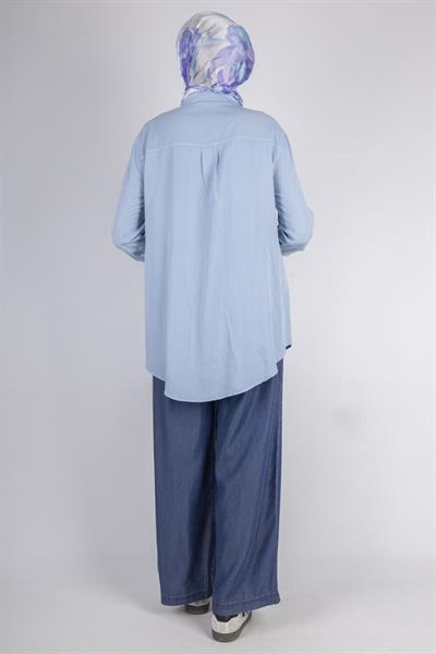 Yıldız Nakışlı Gömlek Mavi OTW7343