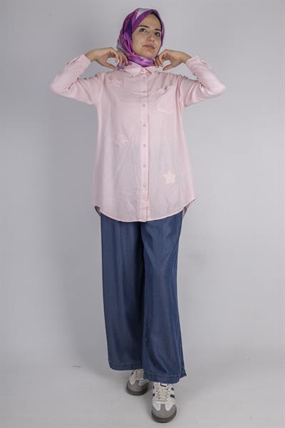 Yıldız Nakışlı Gömlek Pembe OTW7343