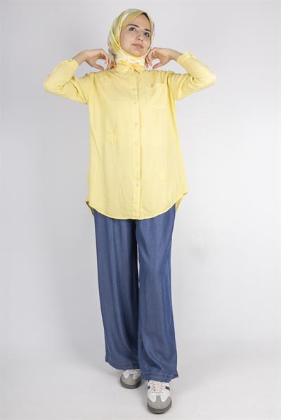 Yıldız Nakışlı Gömlek Sarı OTW7343