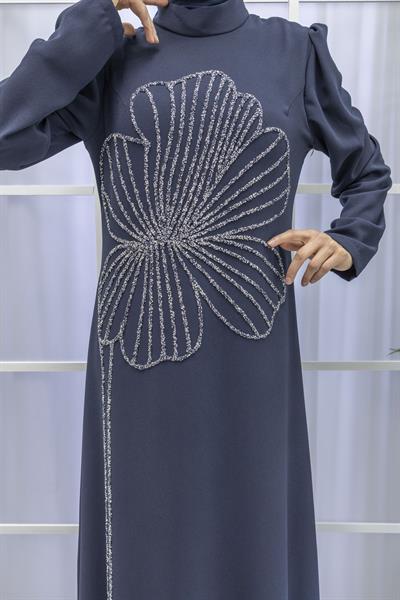 Yonca Desenli Elbise Lacivert OTW4599