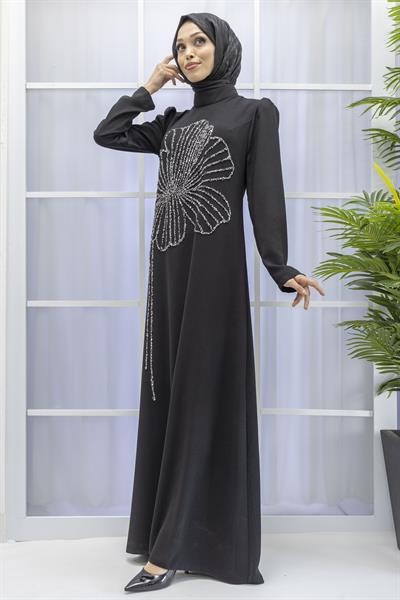 Yonca Desenli Elbise Siyah OTW4599