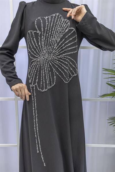 Yonca Desenli Elbise Siyah OTW4599