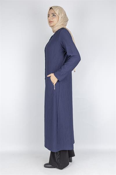 Yuvarlak Yaka Büyük Beden Düğmeli Kap Lacivert OTW702