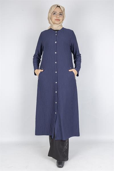 Yuvarlak Yaka Büyük Beden Düğmeli Kap Lacivert OTW702