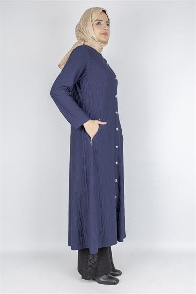 Yuvarlak Yaka Büyük Beden Düğmeli Kap Lacivert OTW702