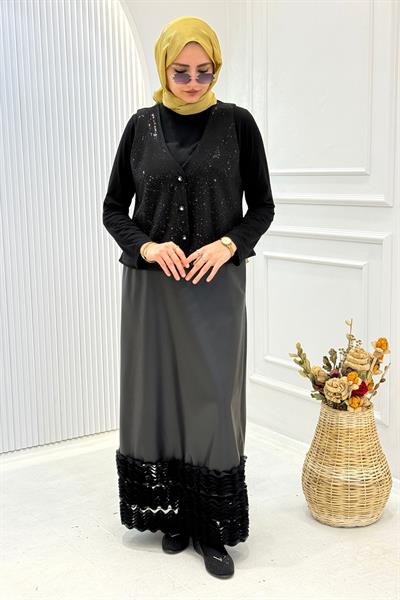 Zarif Taş İşlemeli Şık Yelek Siyah OTW9811