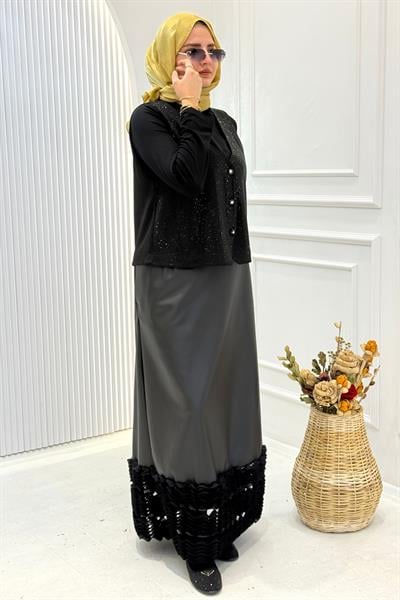 Zarif Taş İşlemeli Şık Yelek Siyah OTW9811