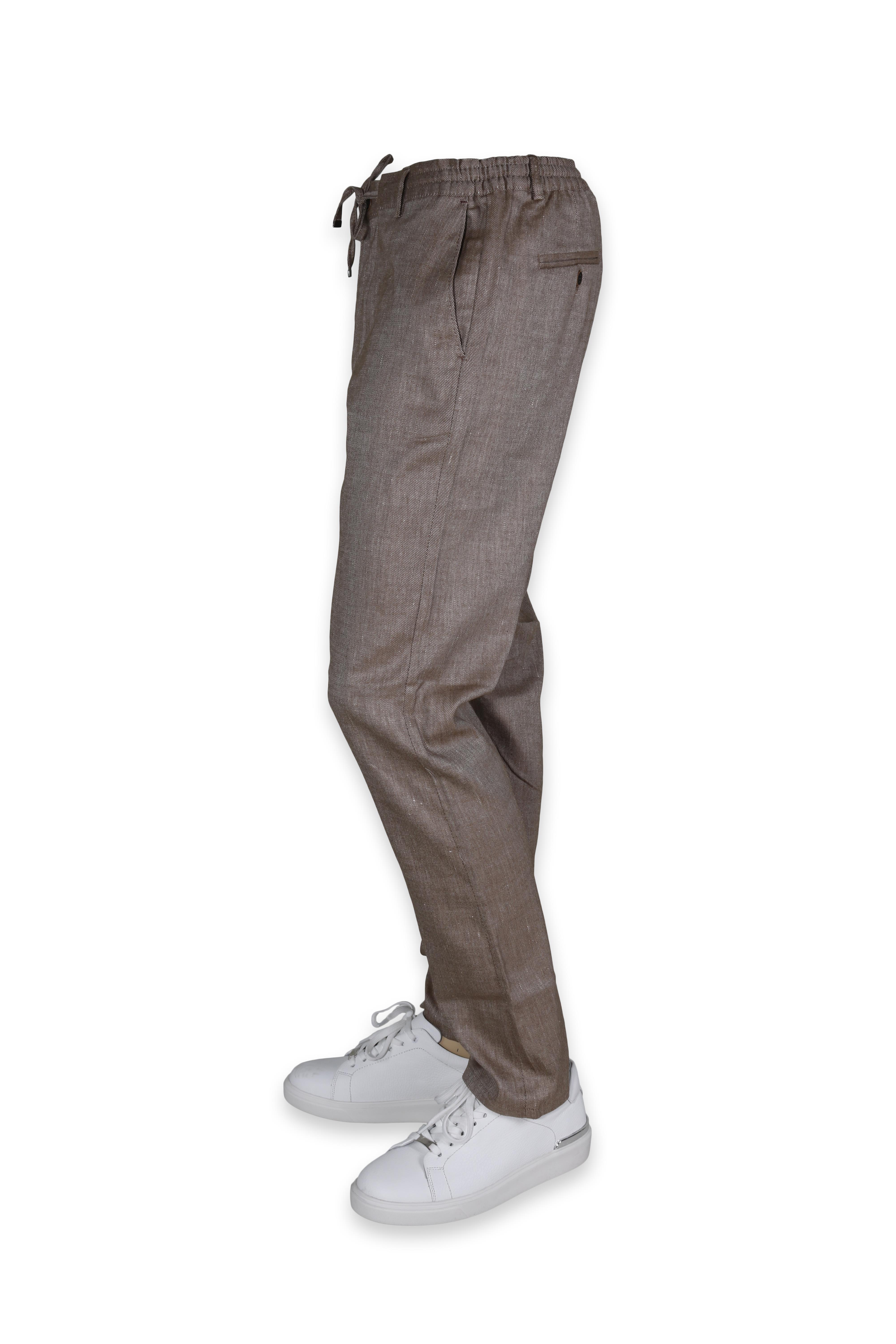 Erkek Beli Lastikli Bağcıkşı Relax Fit Düz Paça Jogger Pantolon-KAHVE