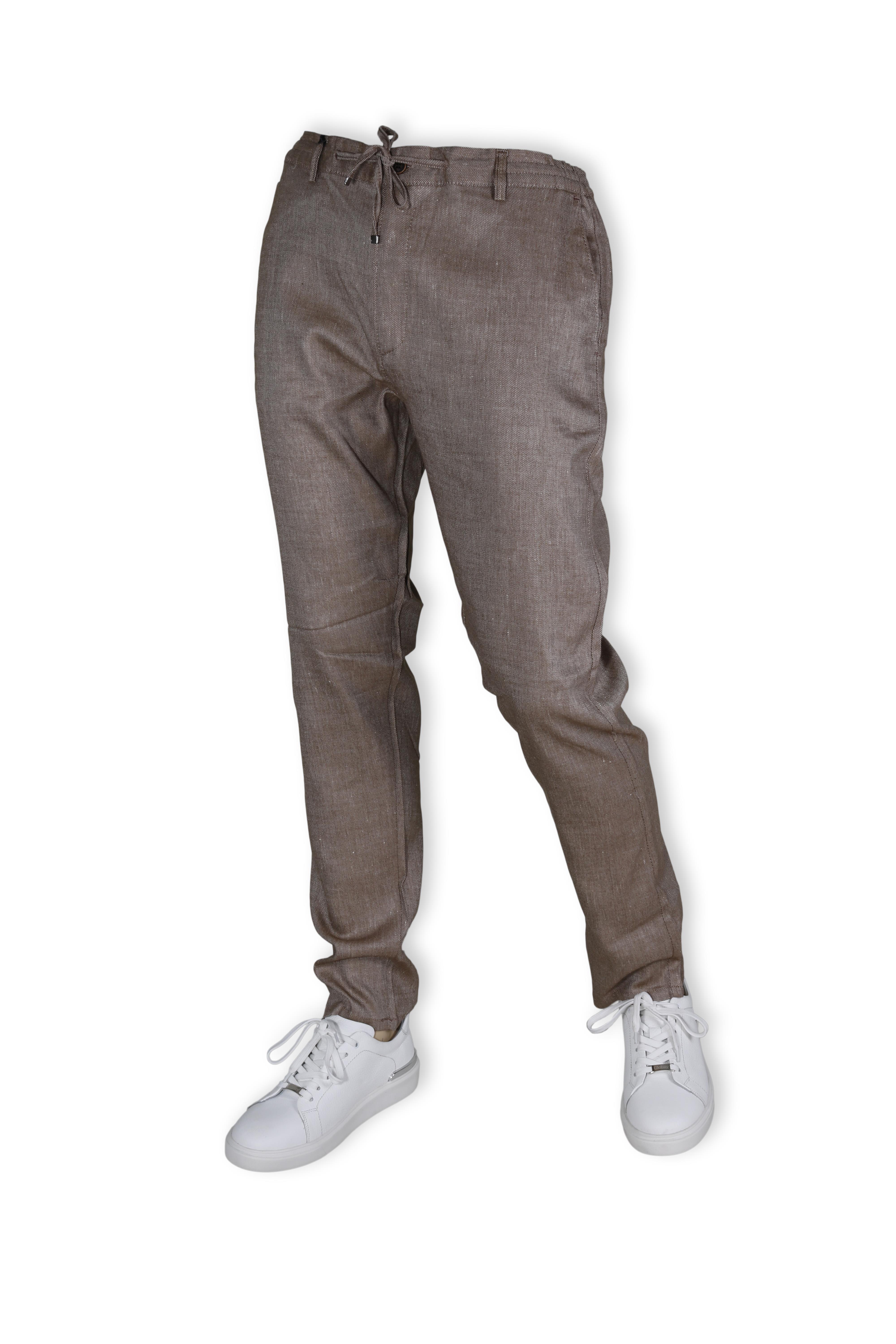 Erkek Beli Lastikli Bağcıkşı Relax Fit Düz Paça Jogger Pantolon-KAHVE