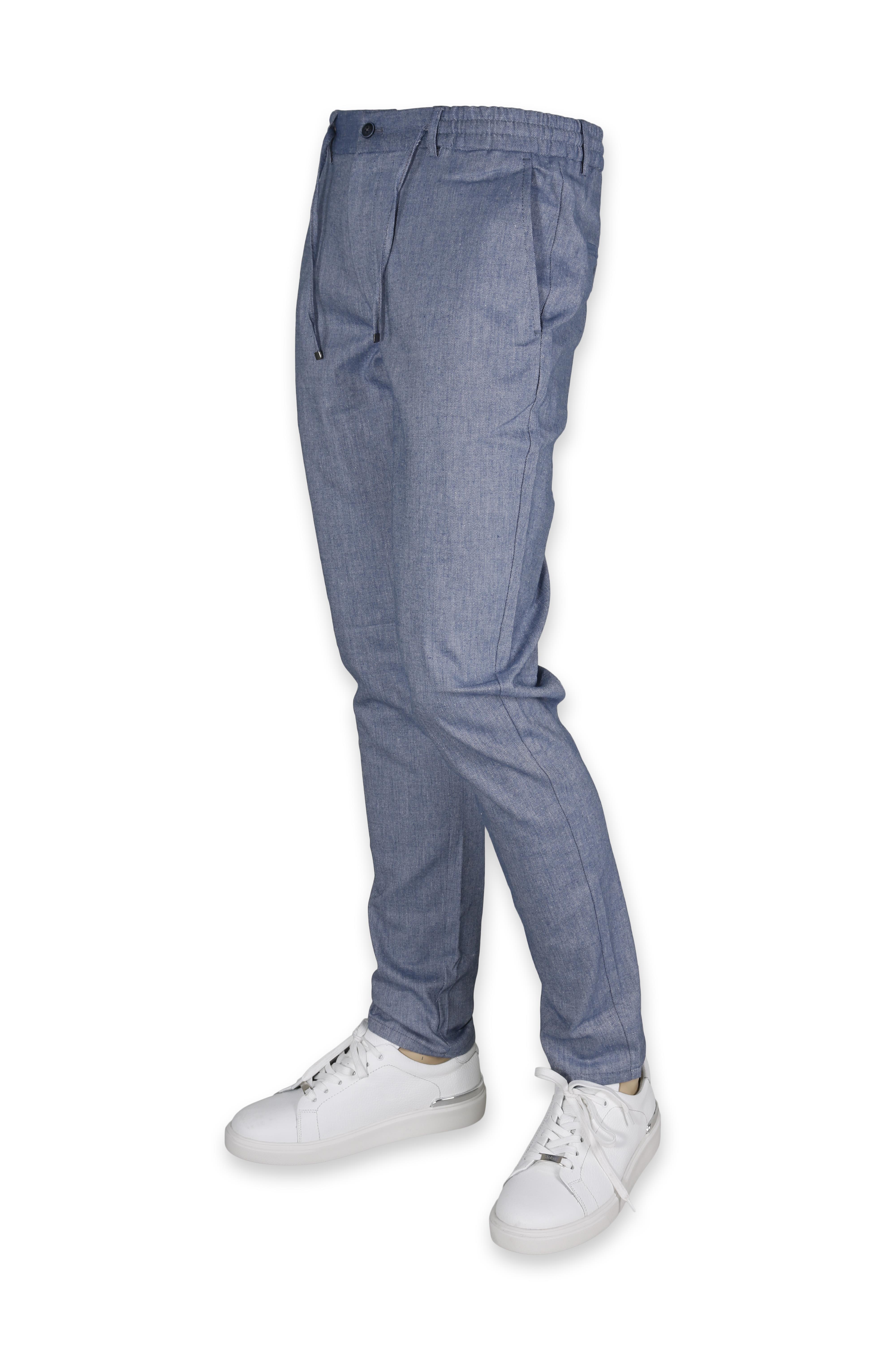 Erkek Beli Lastikli Bağcıklı Slim Fit Düz Paça Jogger Pantolon 0404-MAVİ